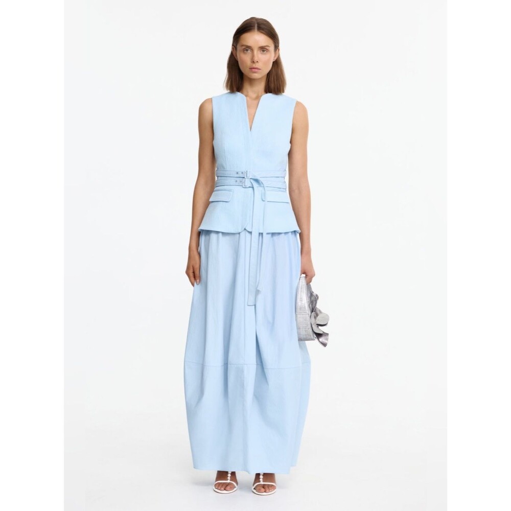 Acler Pale Bluestar Newduston Sleeveless Maxi Dress with Double Belted Waist US4